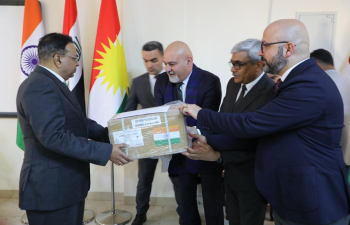 On February 10, Ambassador Soumen Bagchi, accompanied by Consul General, Erbil Madan Gopal, visited the Halabja Hospital in Iraqi Kurdistan to hand over the consignment of medicines, gifted by the Government of India as part of ‘India for Humanity’ initiative.